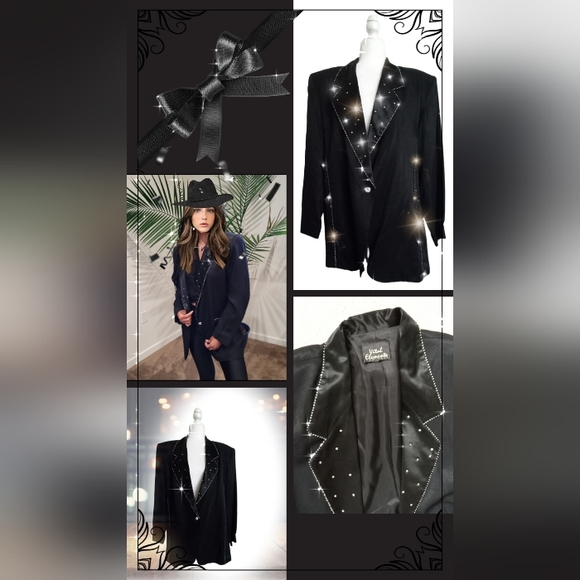 Vital Elements Black Rhinestone Luxury Blazer – Sz 14 - Picture 2 of 13
